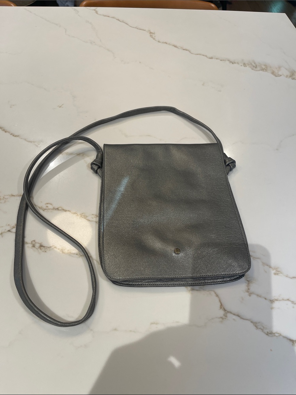 Eileen Fisher Metallic Gray Leather Crossbody Bag